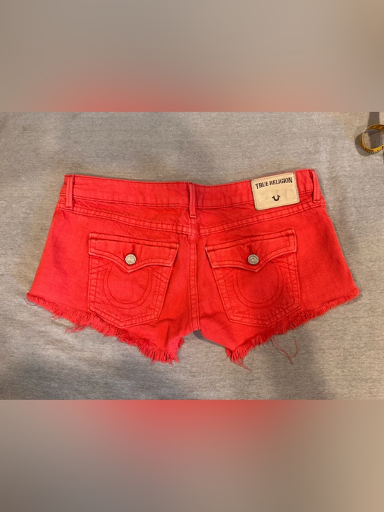 True Religion Pants - True Religion Red Frayed Hem Jean Cutoff Shorts